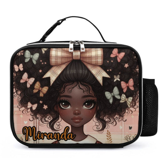 Black girl Lunch Bag with Detachable Buckled Handle, Personalized