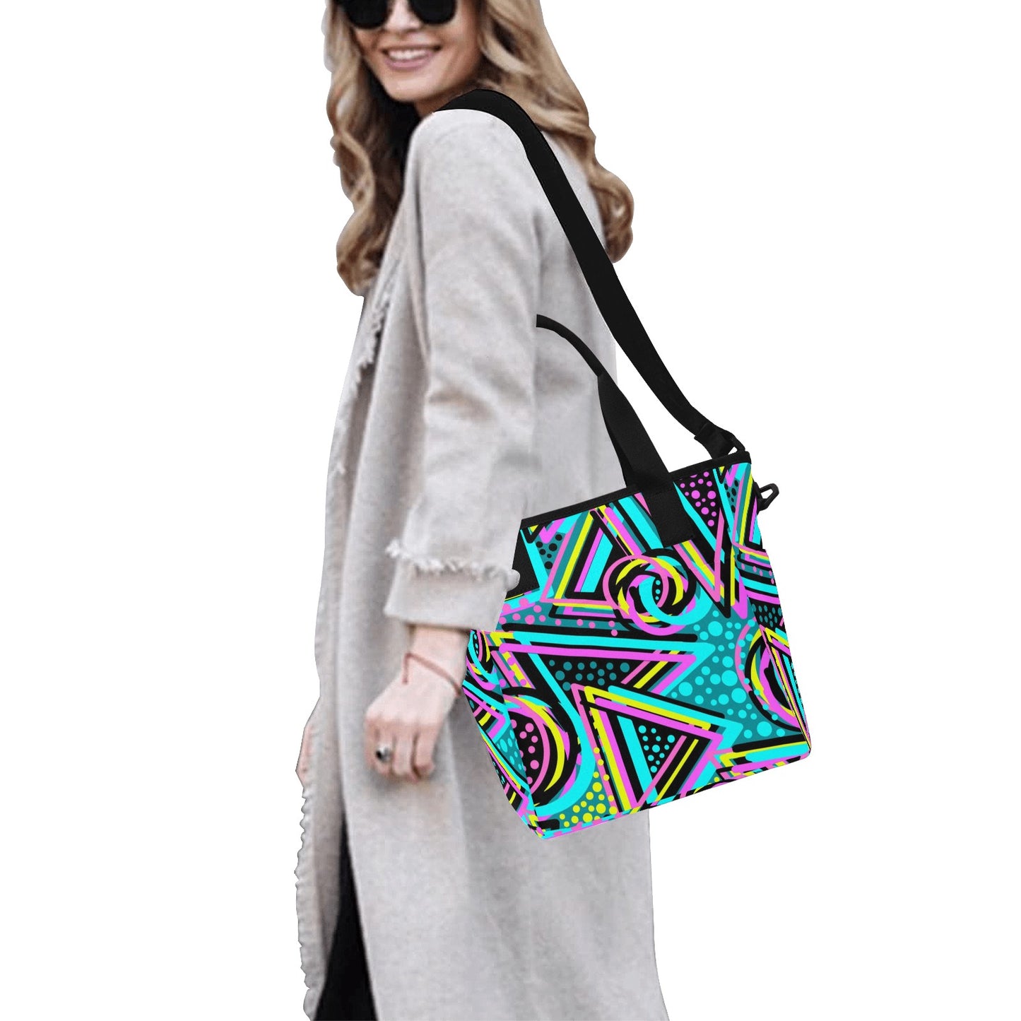 Colorful Abstract Geometric Insulated Tote Bag with Shoulder Strap