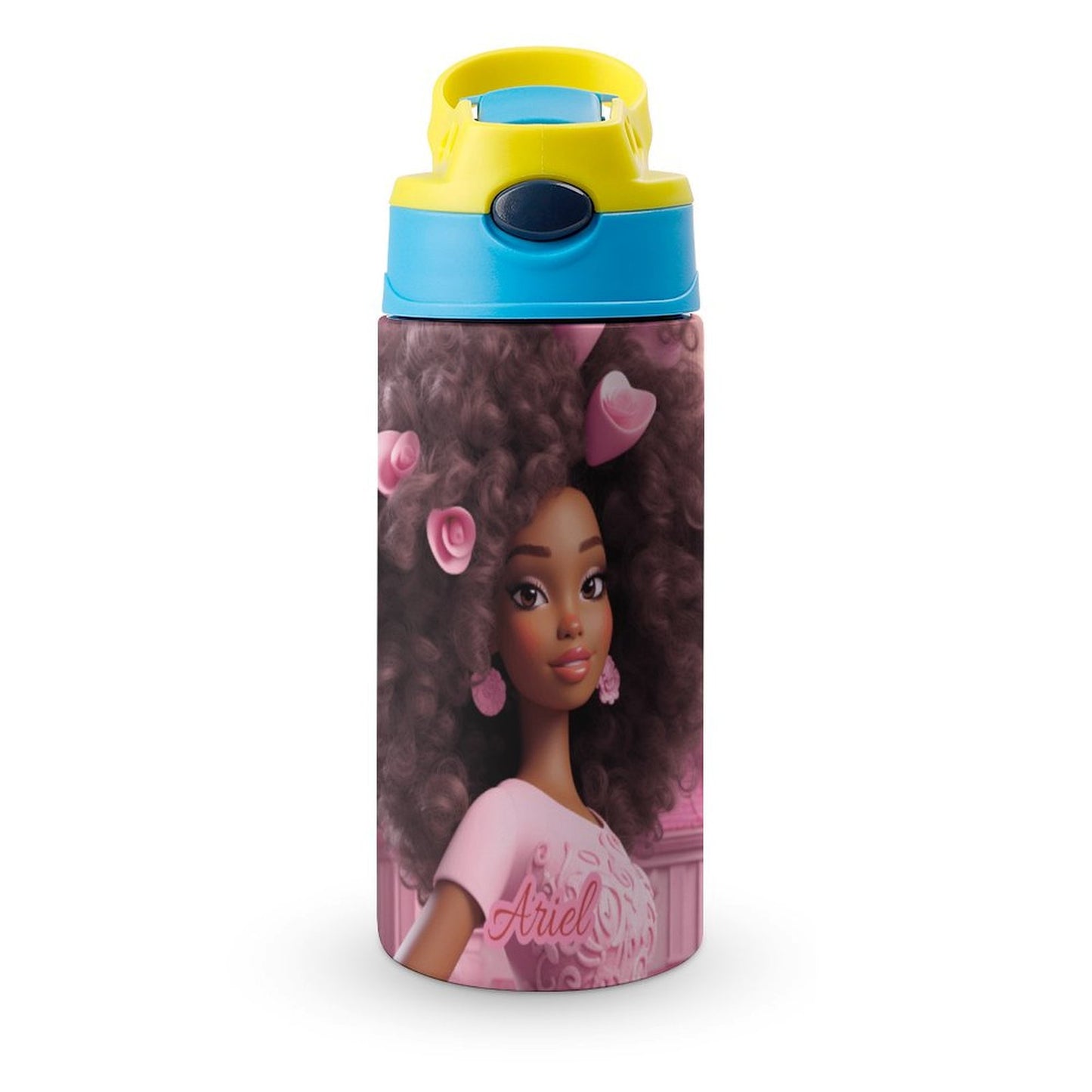 Children Water Bottle, Black Doll, Personalized