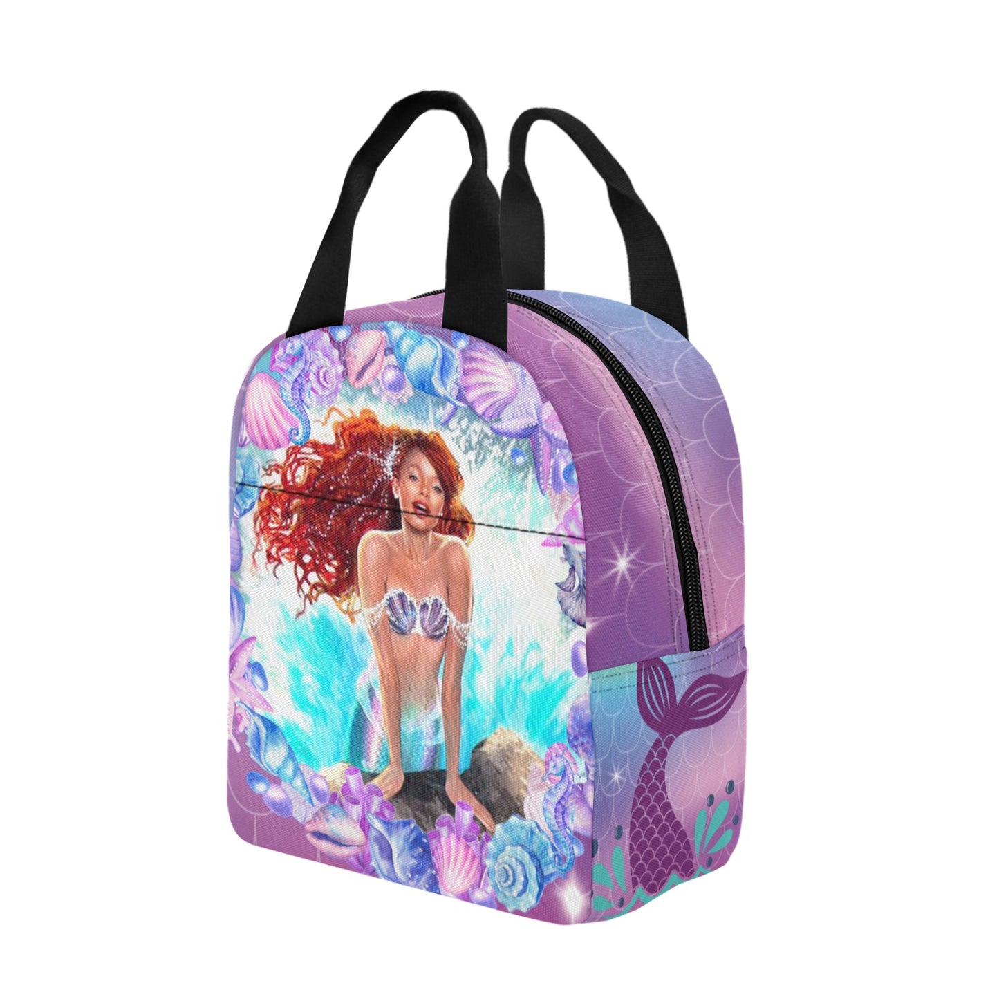 Personalized Mermaid Backpack set, Black Mermaid school bag, Lunch bag, Water bottle, pencil pouch, Black Ariel Backpack, back to school