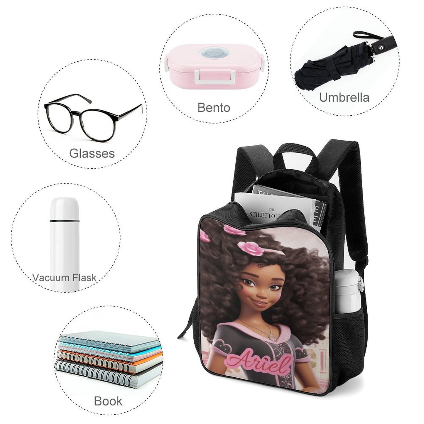 Children backpack Black Doll, Princess, Personalized