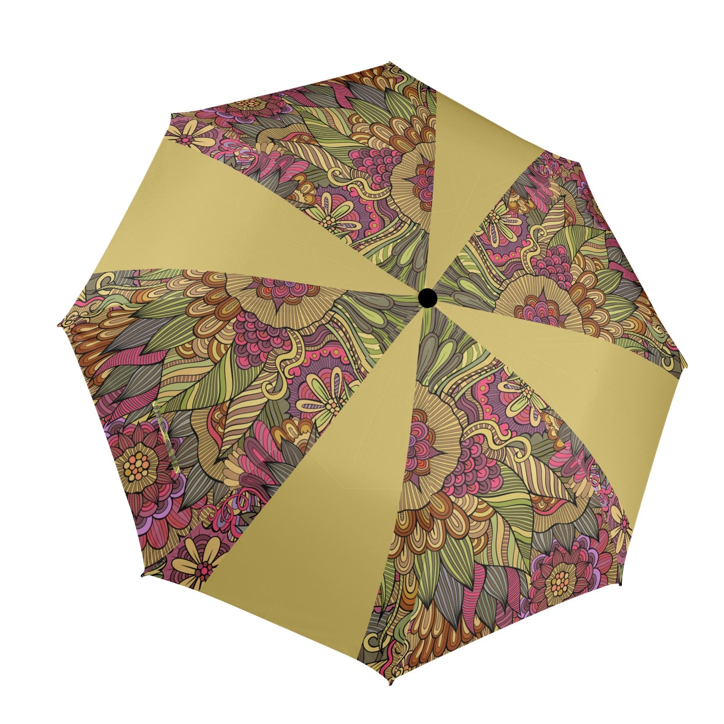 Floral Oriental Avocado Semi-Automatic Foldable Umbrella