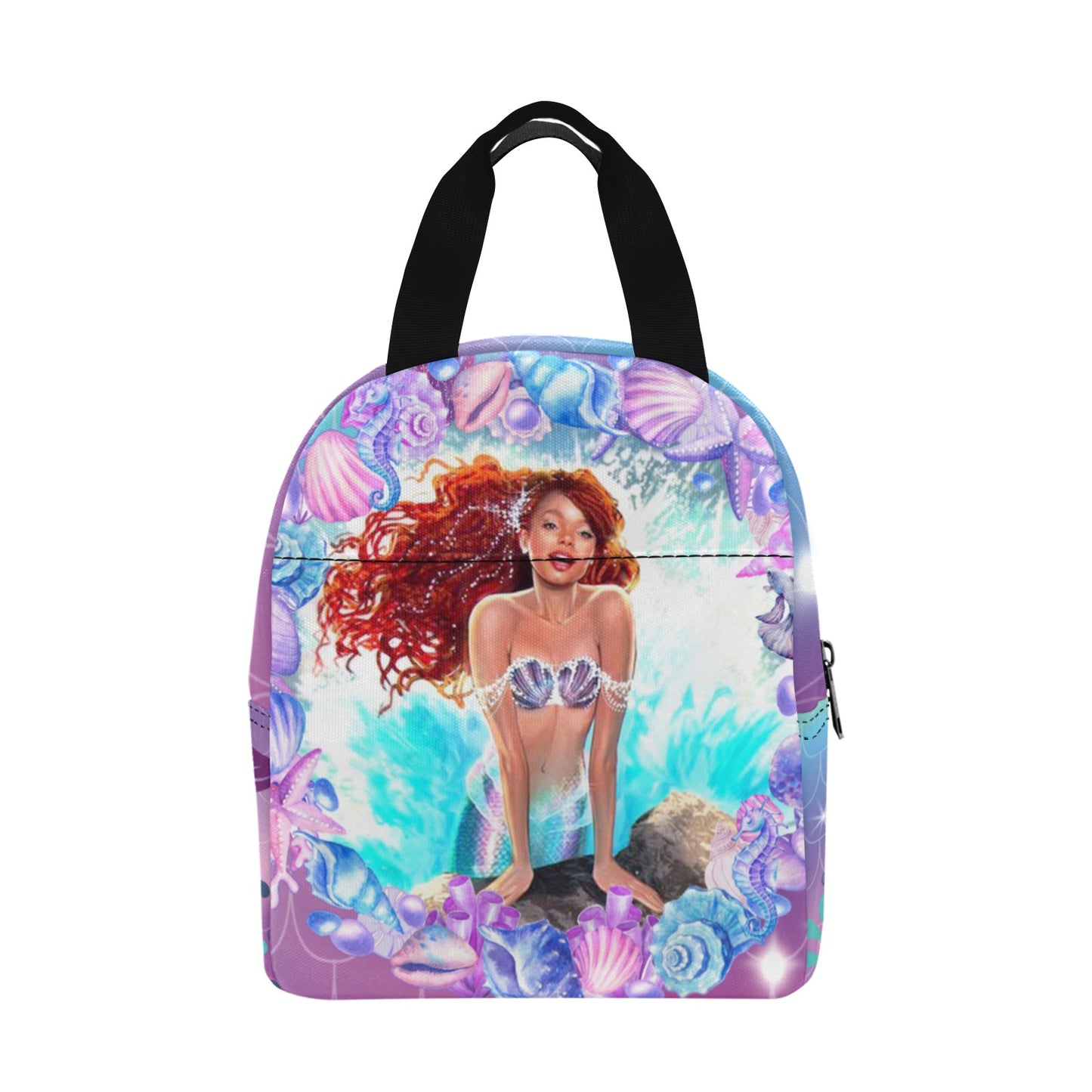 Personalized Mermaid Backpack set, Black Mermaid school bag, Lunch bag, Water bottle, pencil pouch, Black Ariel Backpack, back to school