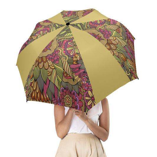 Floral Oriental Avocado Semi-Automatic Foldable Umbrella