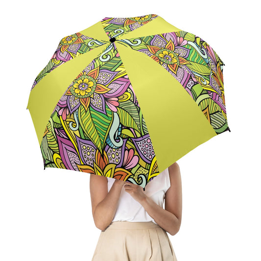 Floral Oriental Lime Semi-Automatic Foldable Umbrella