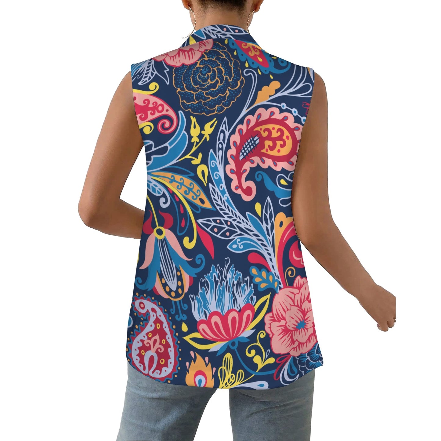 Paisley pattern Women's Sleeveless Multi - Color Blazer