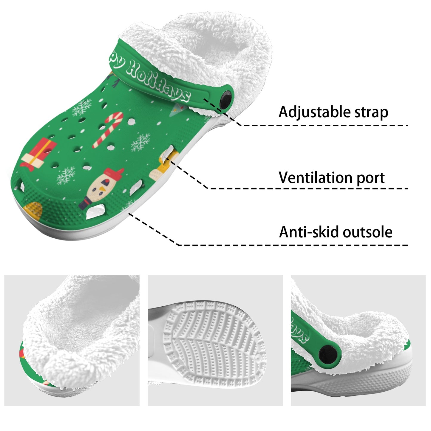 Christmas green- Personalized Fleece Lined Foam Clogs for Adults