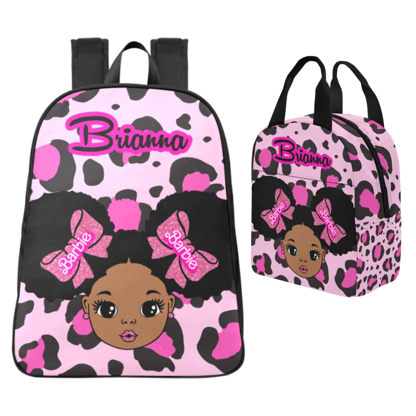 Personalized Pink Backpacks, Black Girl with Puff hair backpack, Lunch bag