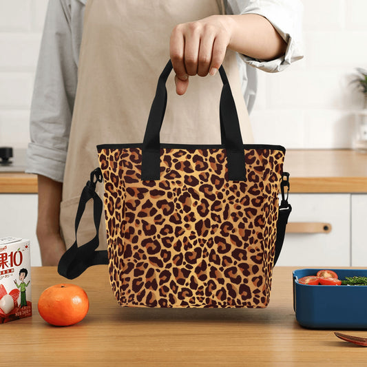 Leopard Pattern Insulated Tote Bag with Shoulder Strap