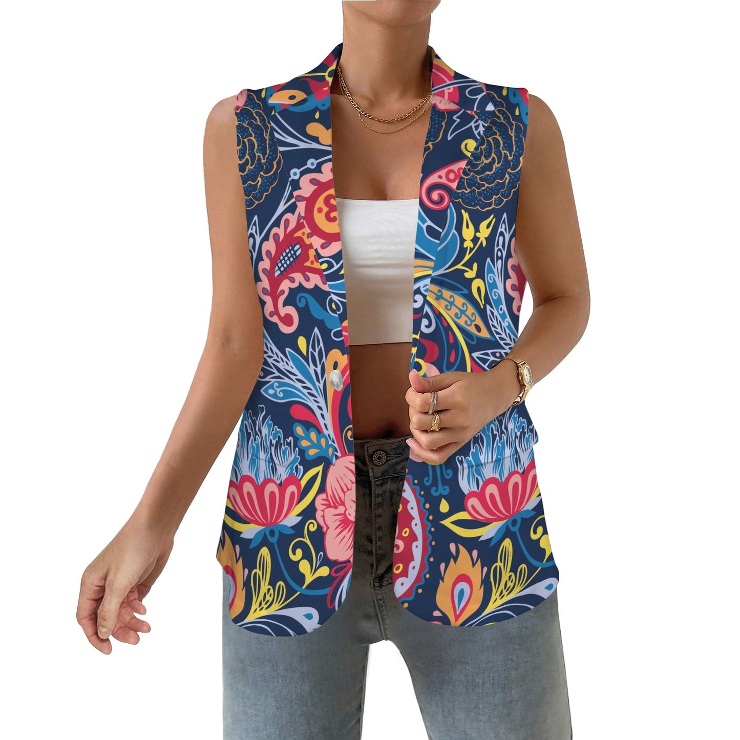 Paisley pattern Women's Sleeveless Multi - Color Blazer