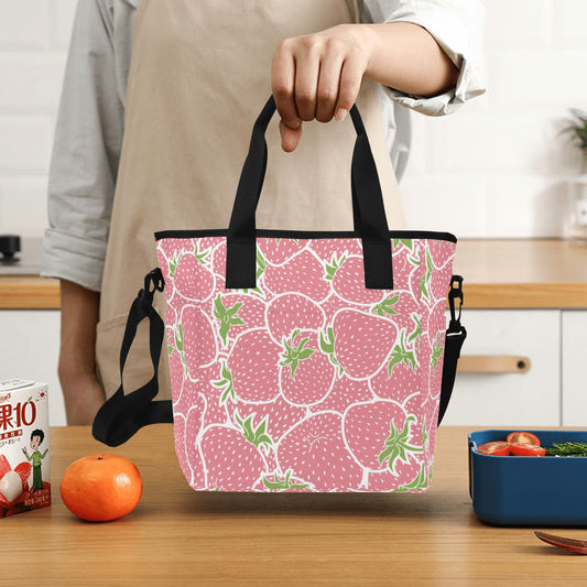 Strawberry pattern Insulated Lunch Bag with Shoulder Strap