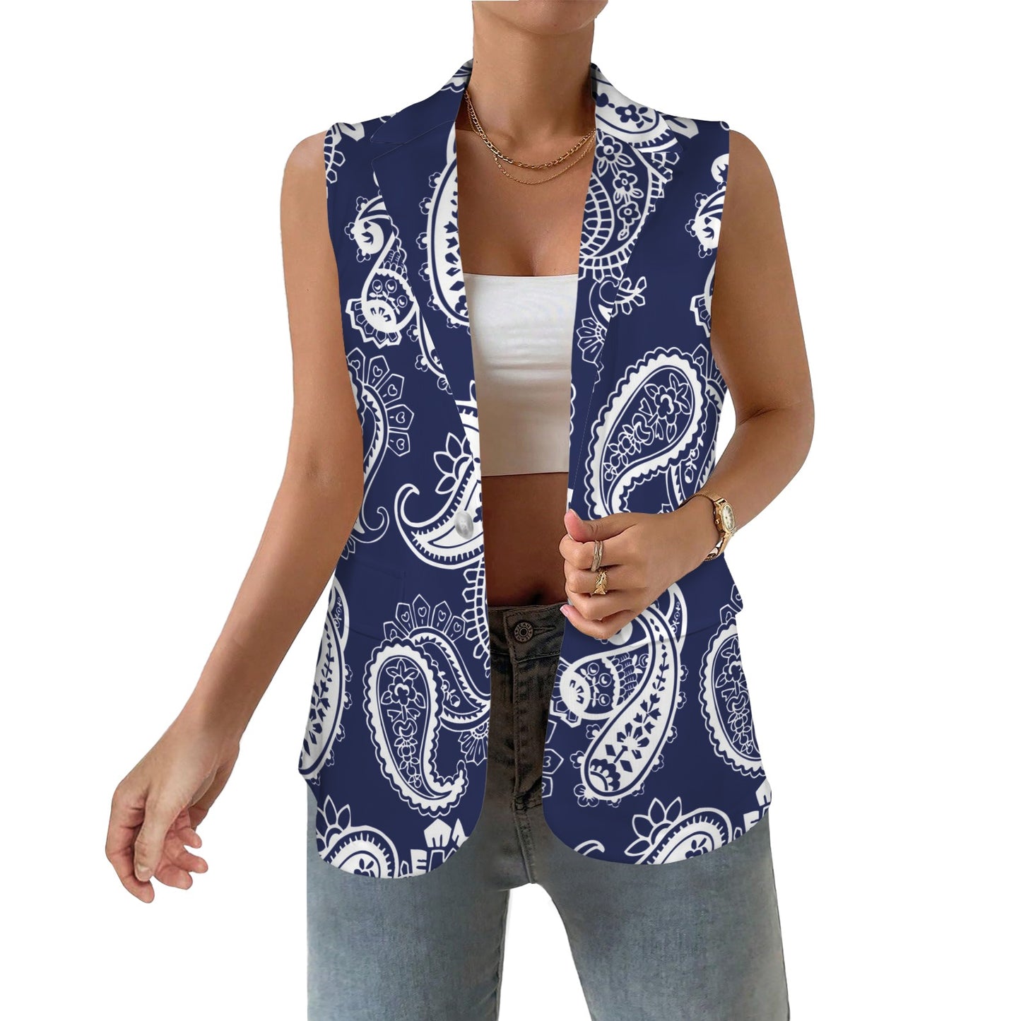 Traditional Indian Paisley pattern Women's Sleeveless Blazer