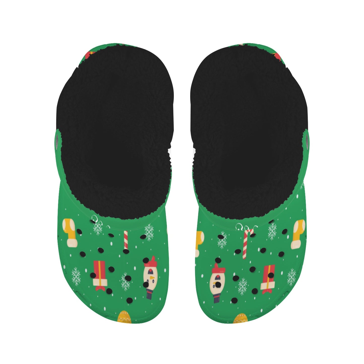 Christmas green- black fleece Fleece Lined Foam Clogs for Adults