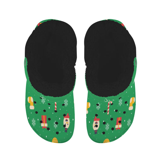 Christmas green- black fleece Fleece Lined Foam Clogs for Adults