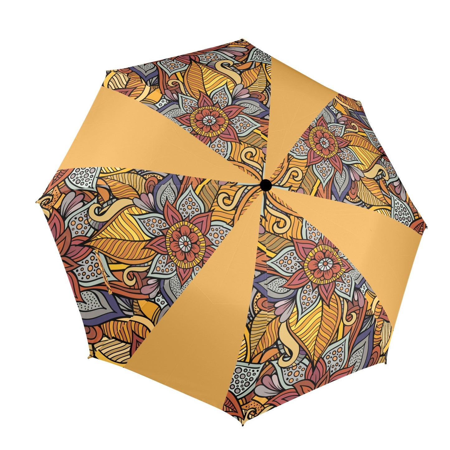 Floral Oriental Orange Semi-Automatic Foldable Umbrella