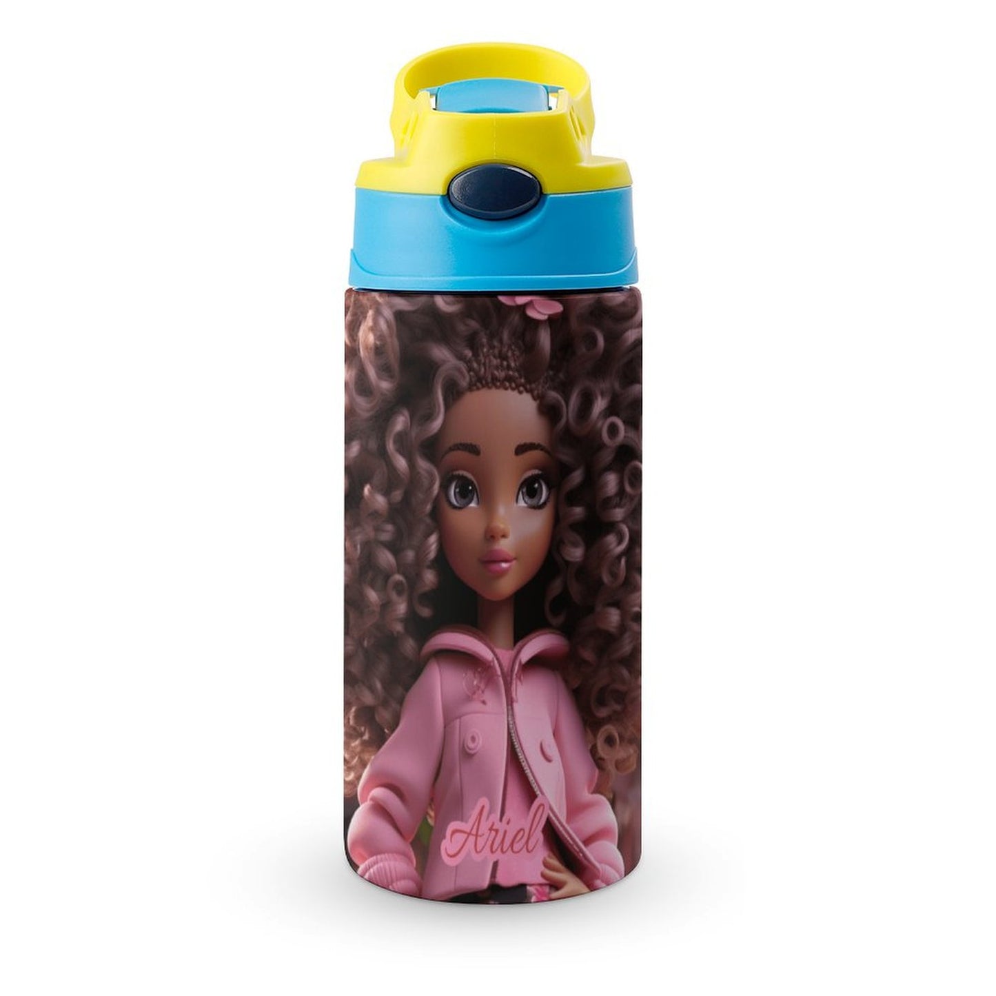 Children's water bottle, Black doll, Personalized