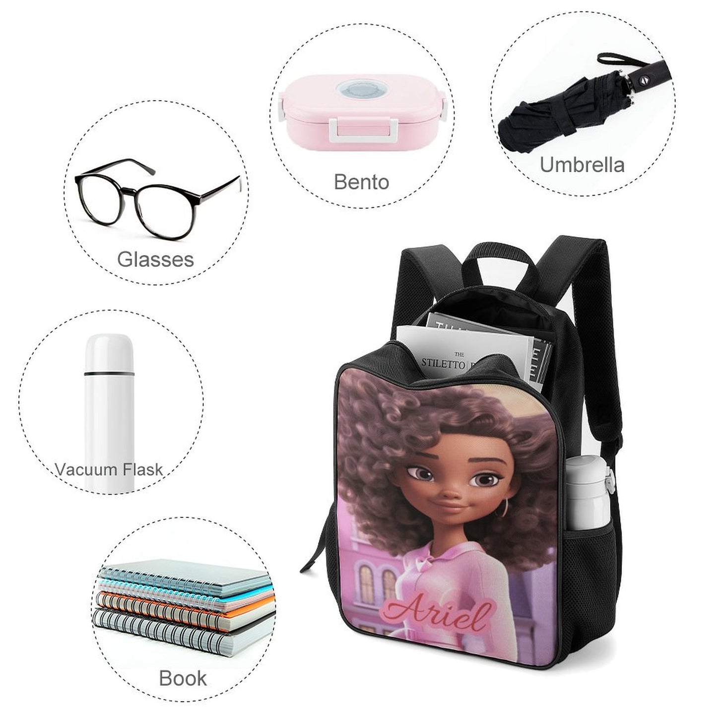 Children backpack Black Doll, Princess, Personalized