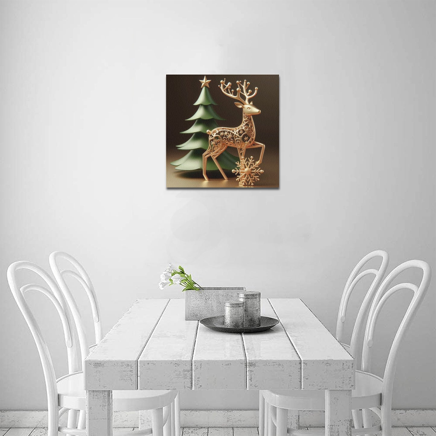 Reindeer Christmas Frame Canvas Print 16"x16", Personalized