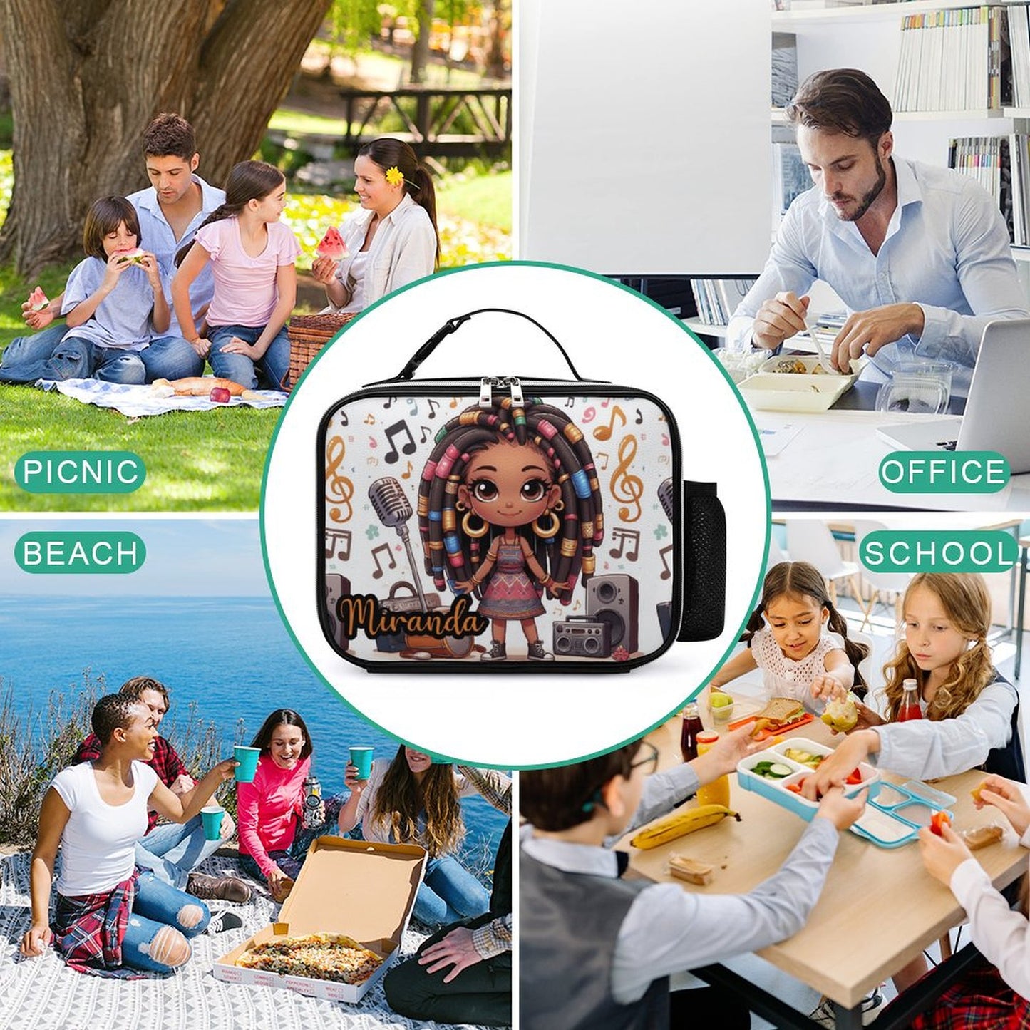 Girl with Locs Lunch Bag with Detachable Buckled Handle, Personalized