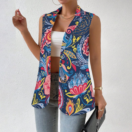 Paisley pattern Women's Sleeveless Multi - Color Blazer