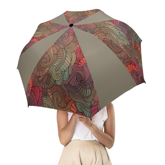 Floral Oriental Pebble Semi-Automatic Foldable Umbrella