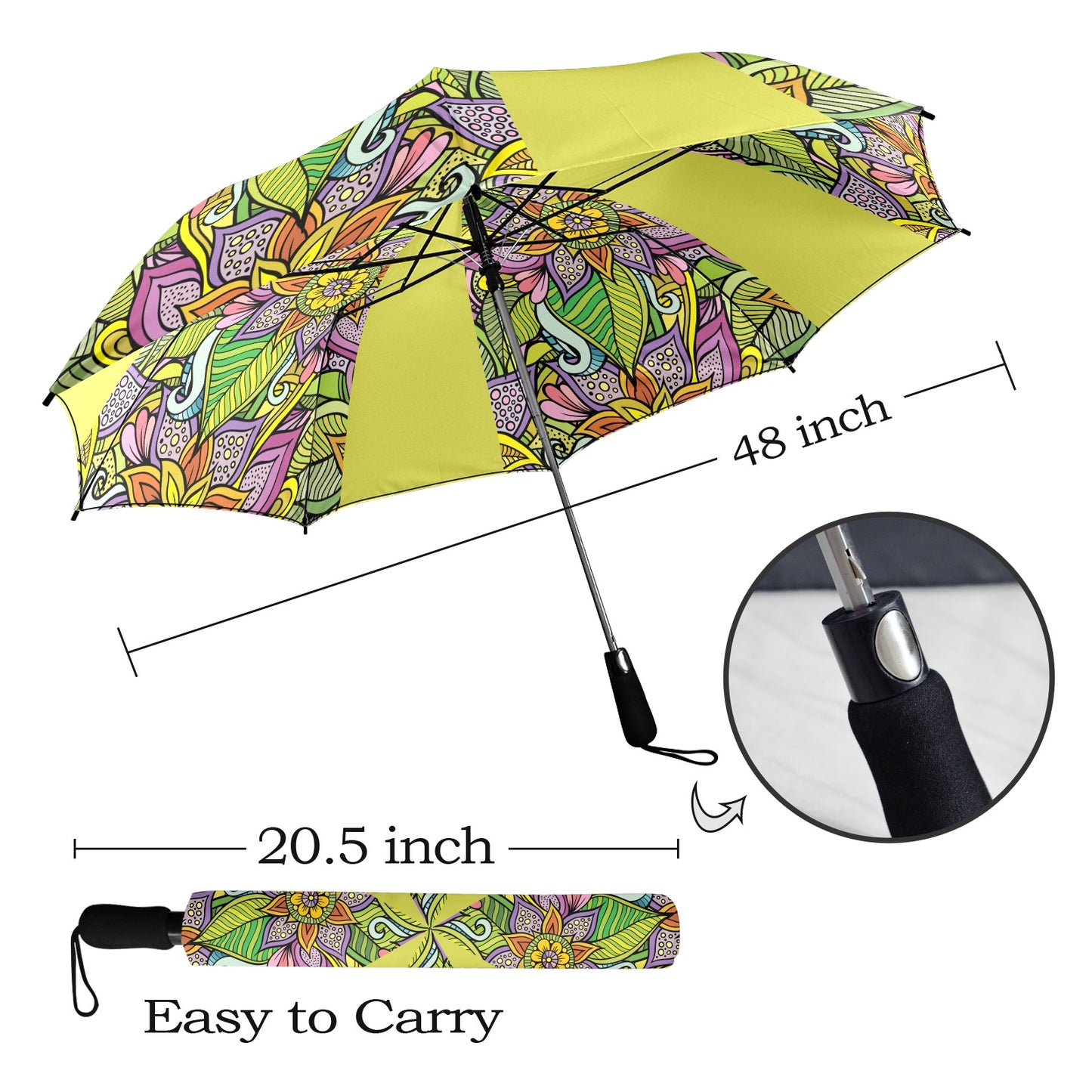 Floral Oriental Lime Semi-Automatic Foldable Umbrella