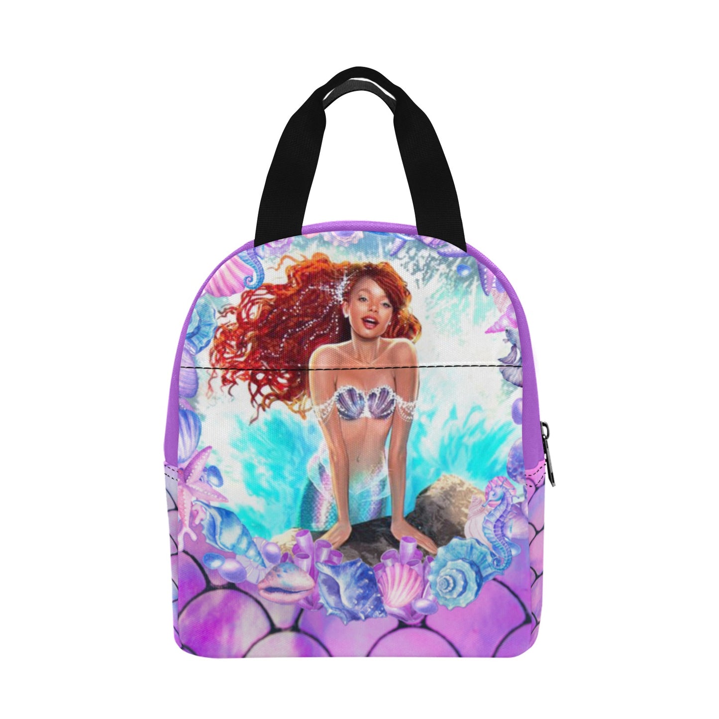 Personalized Mermaid Backpack set, Black Mermaid school bag, Lunch bag, Water bottle, pencil pouch, Black Ariel Backpack, back to school