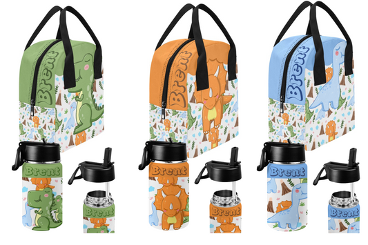 Personalized Dinosaur Lunch Bags, Dinosaur Lunch bag with Water Bottle, Kids Lunch Bags, Animal prints/Dinosaur Water Bottle