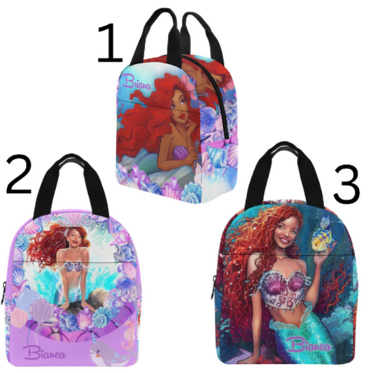 Personalized Mermaid Lunch Bags, Black Mermaid Lunch bag, Black girl mermaid