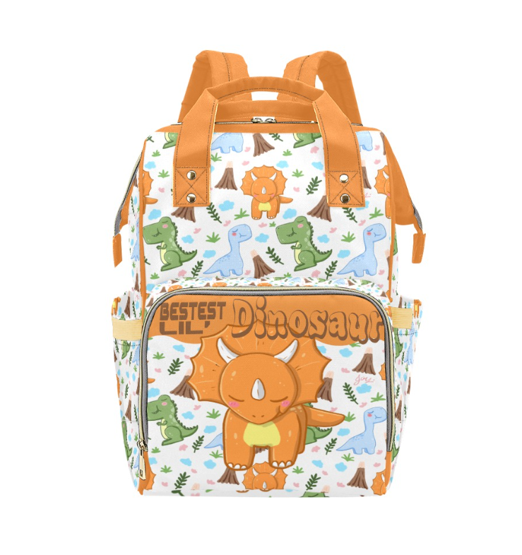 Personalized Orange Dinosaur Diaper Bag Multi-Function Diaper Backpack/Diaper Bag