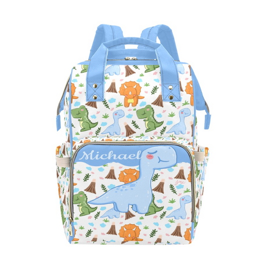 Personalized Blue Dinosaur Diaper Bag Multi-Function Diaper Backpack/Diaper Bag