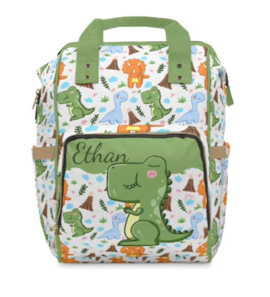 Personalized Green Dinosaur Diaper bag Multi-Function Diaper Backpack/Diaper Bag