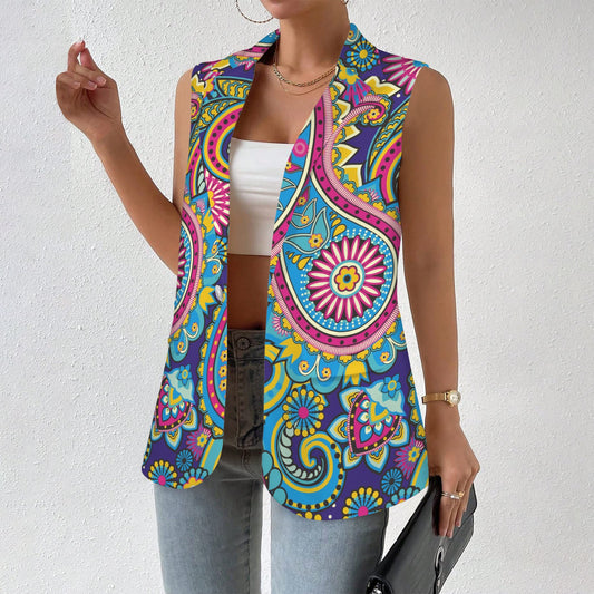 Traditional Asian Paisley Women's Sleeveless Varicolored Blazer