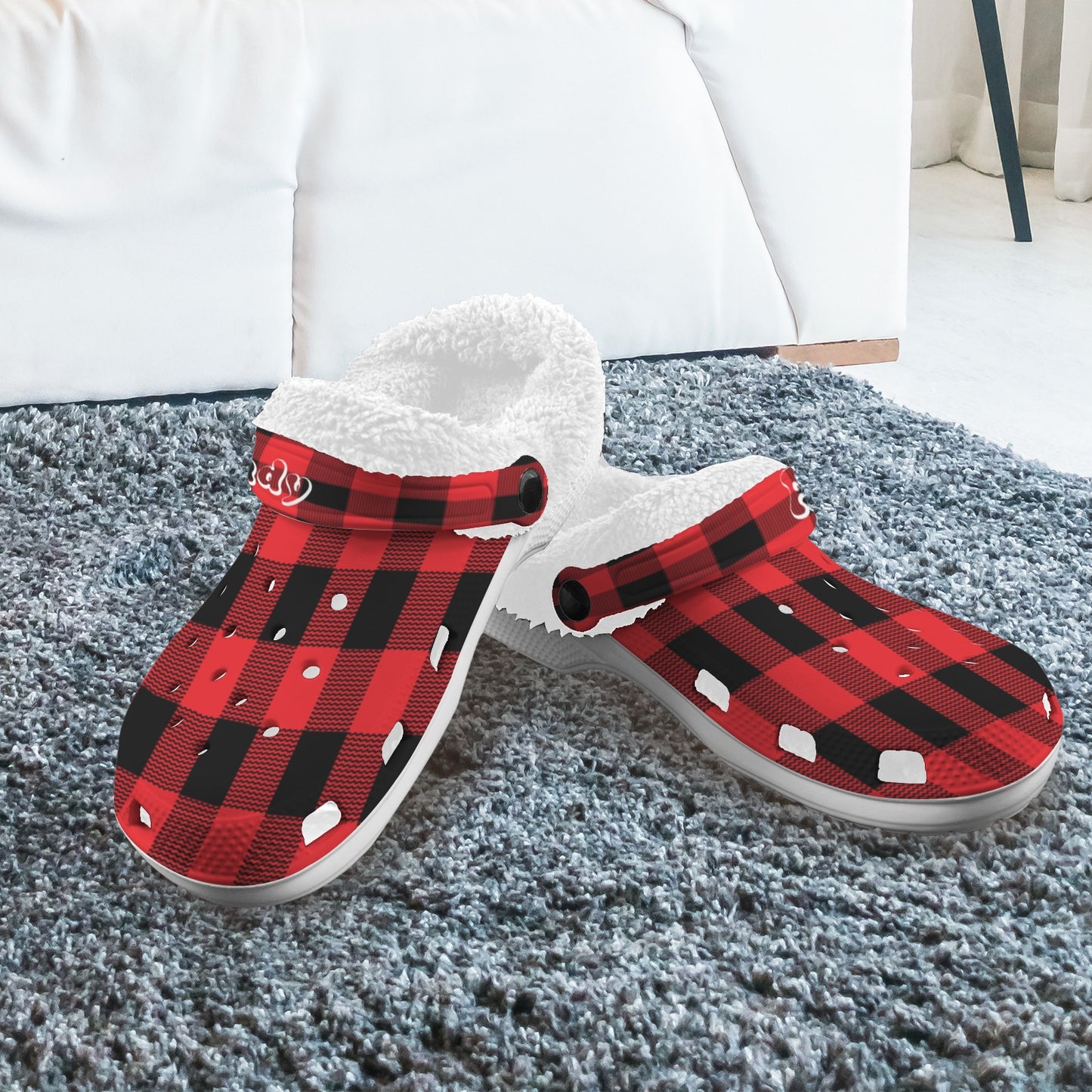 Christmas Red Fleece Lined Foam Clogs for Adults