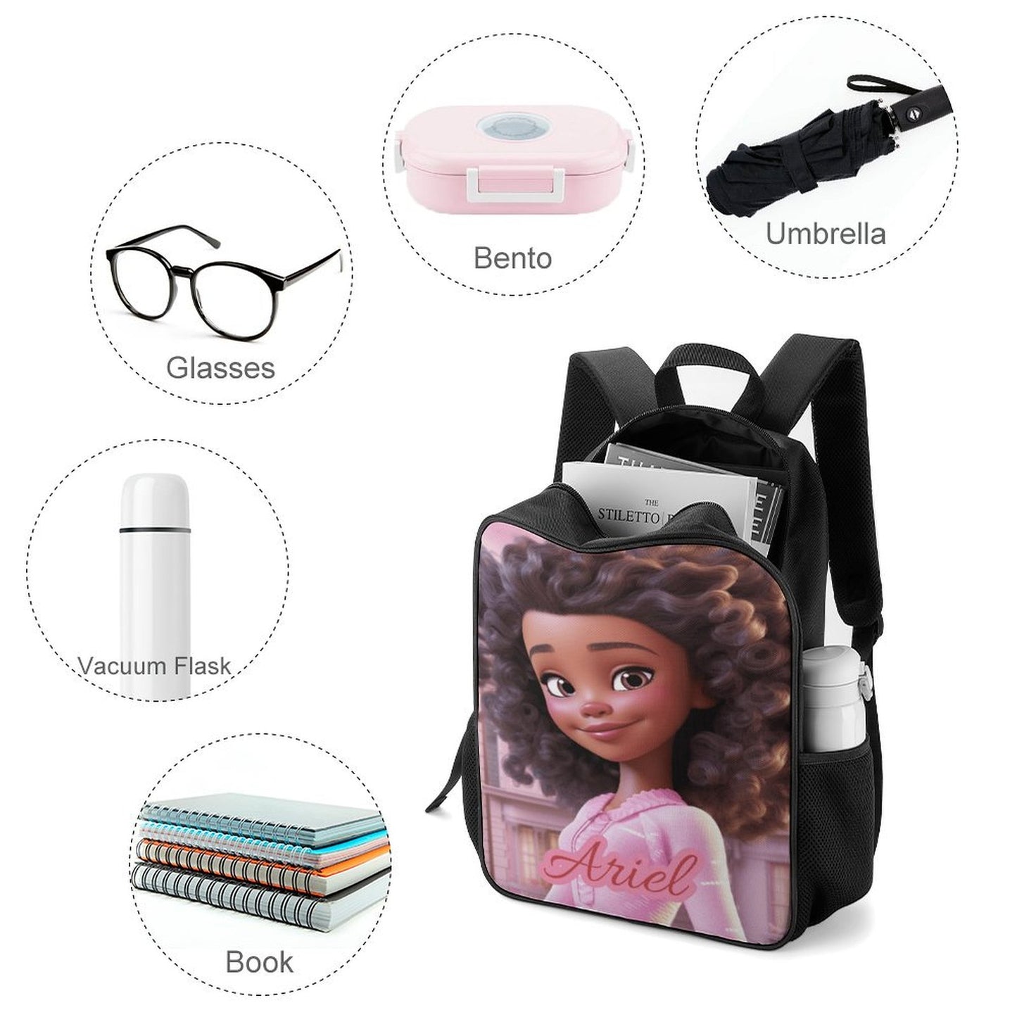 Children backpack Black Doll, Princess, Personalized