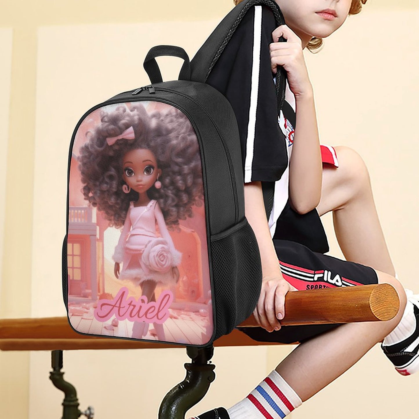 Children backpack Black Doll, Princess, Personalized