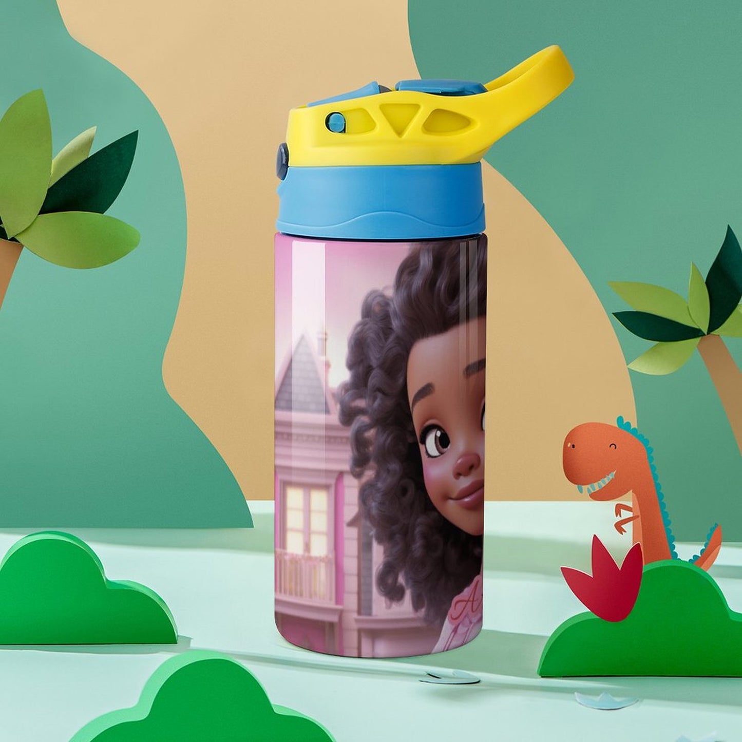 Children's water bottle, Black doll, Personalization