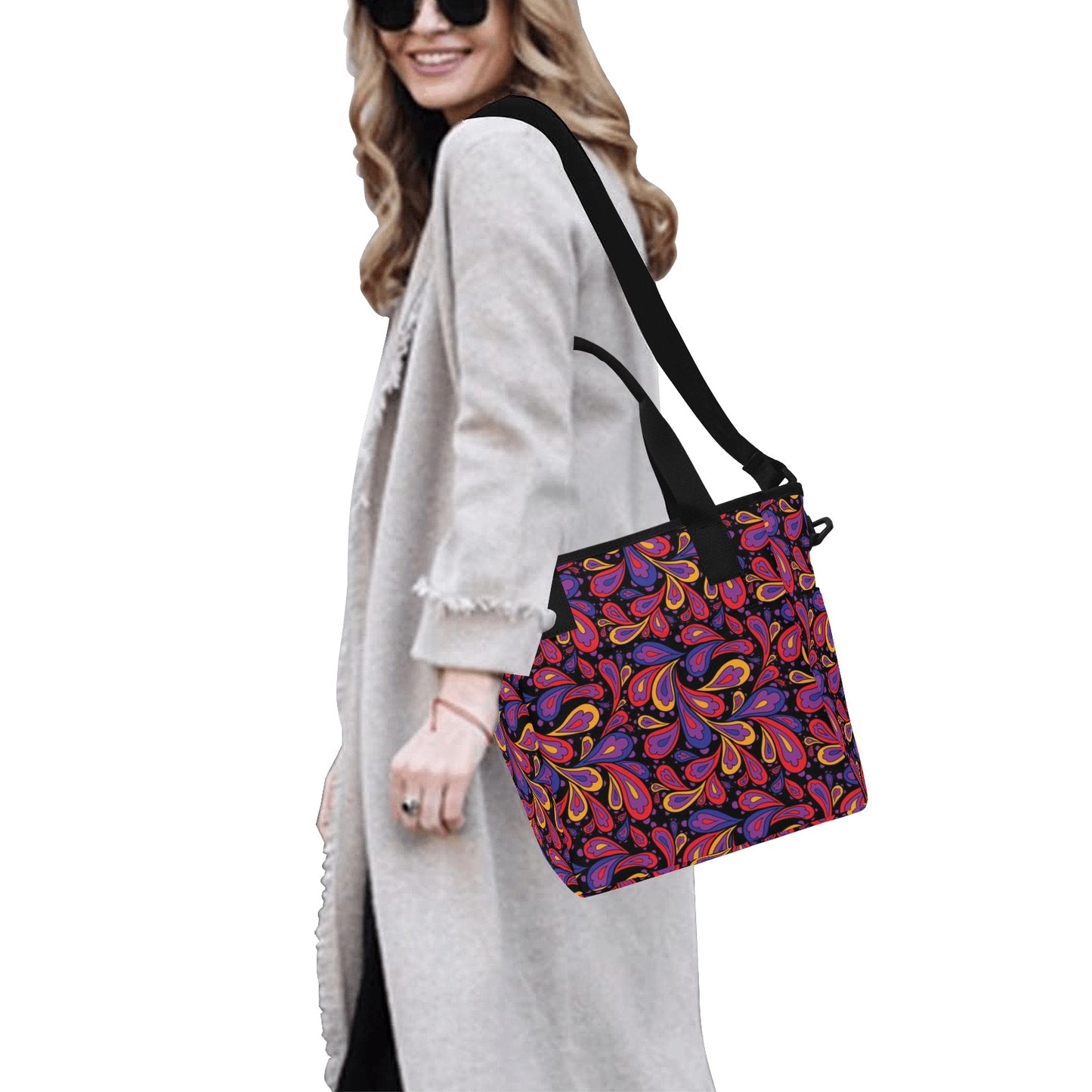 Doodle Paisley Pattern Insulated Tote Bag with Shoulder Strap