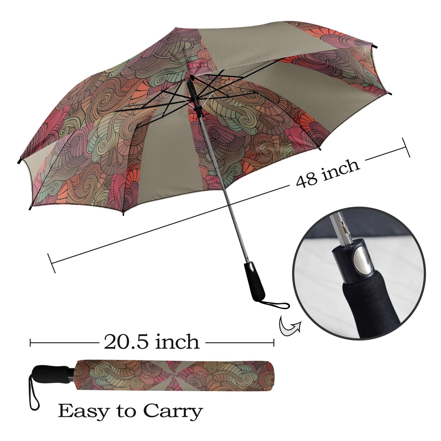 Floral Oriental Pebble Semi-Automatic Foldable Umbrella