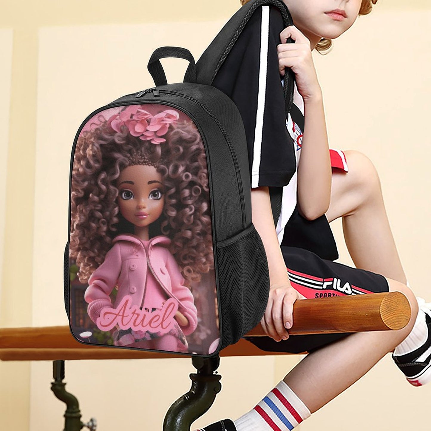 Children backpack Black Doll, Princess, Personalized