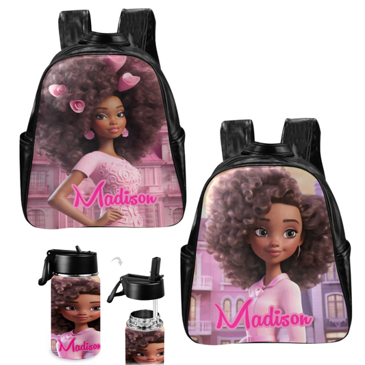 Black Girl Backpack, Kids Leather Backpack/Black Doll Bags