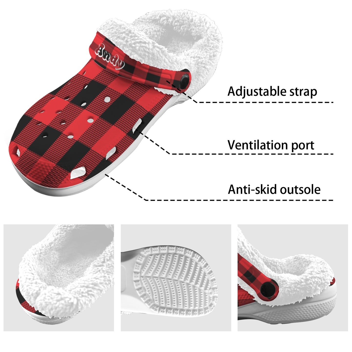 Christmas Red Fleece Lined Foam Clogs for Adults