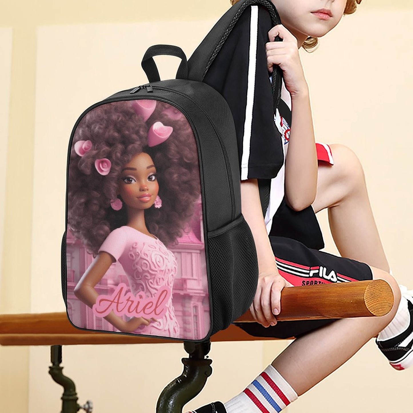 Children backpack Black Doll, Princess, Personalized