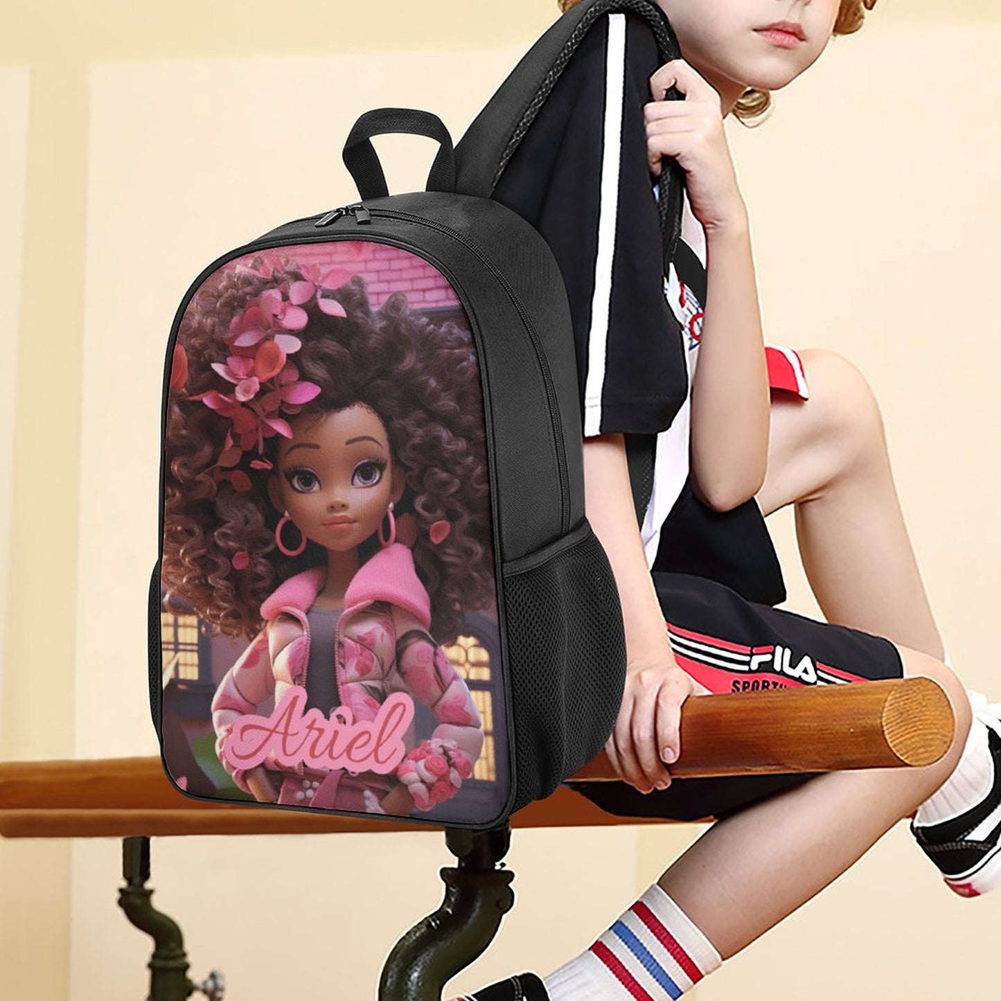 Children backpack Black Doll, Princess, Personalized