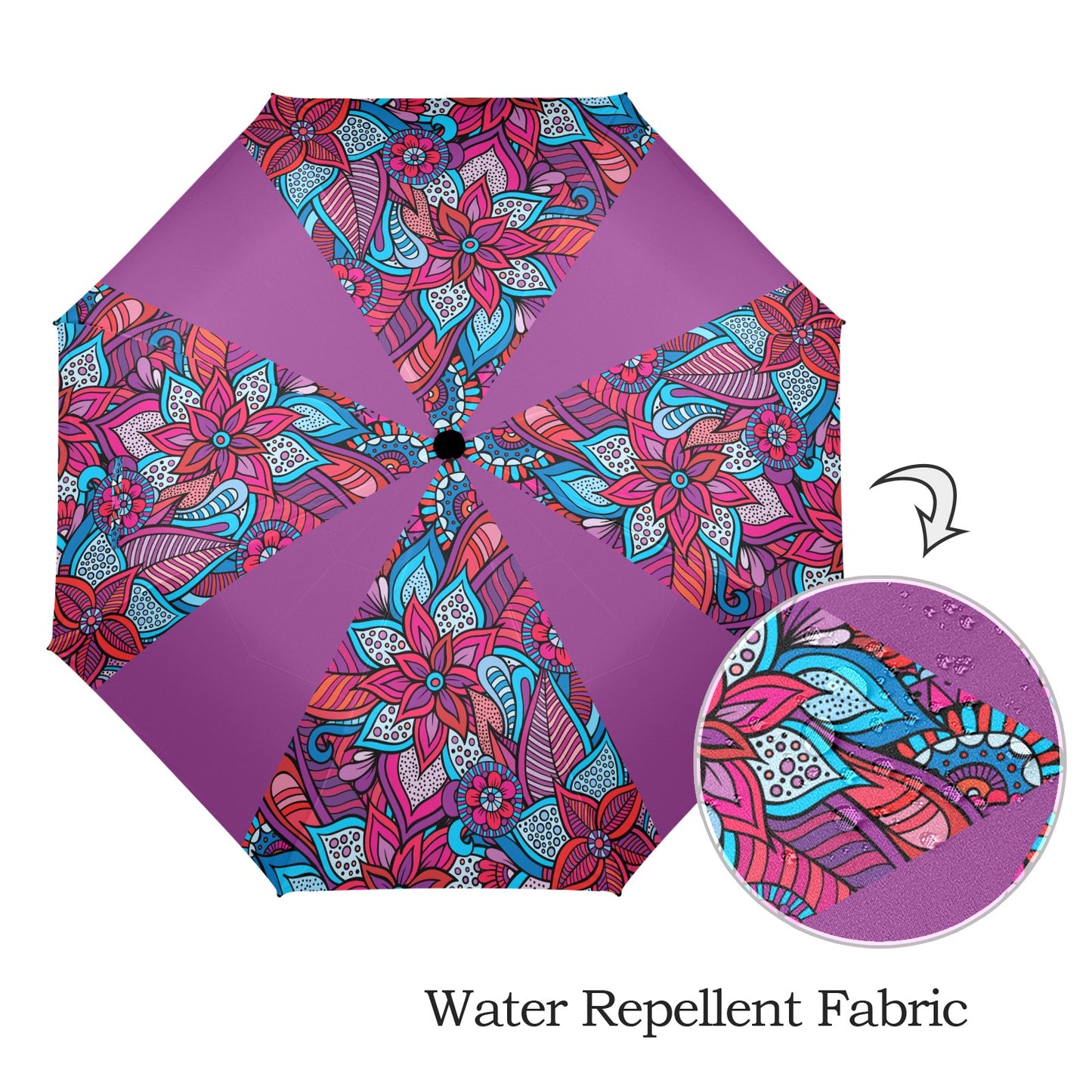 Floral Oriental Purple Semi-Automatic Foldable Umbrella