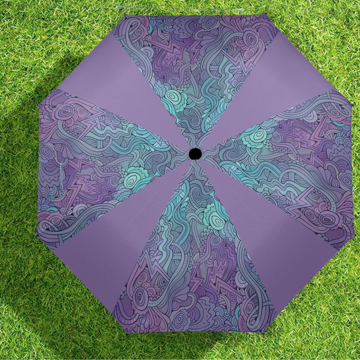 Floral Oriental Lilac Semi-Automatic Foldable Umbrella