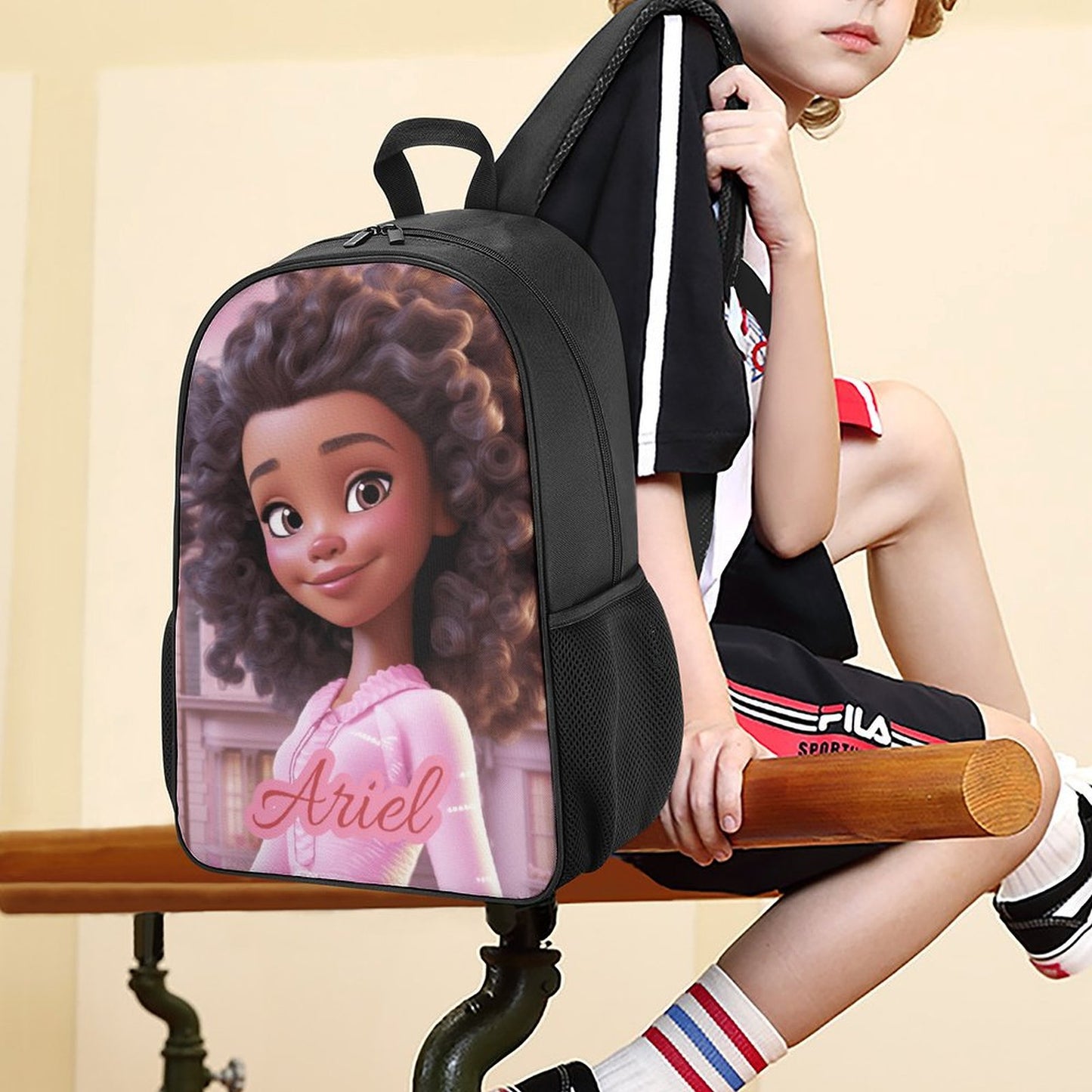 Children backpack Black Doll, Princess, Personalized