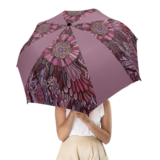 Floral Oriental Mauve Semi-Automatic Foldable Umbrella