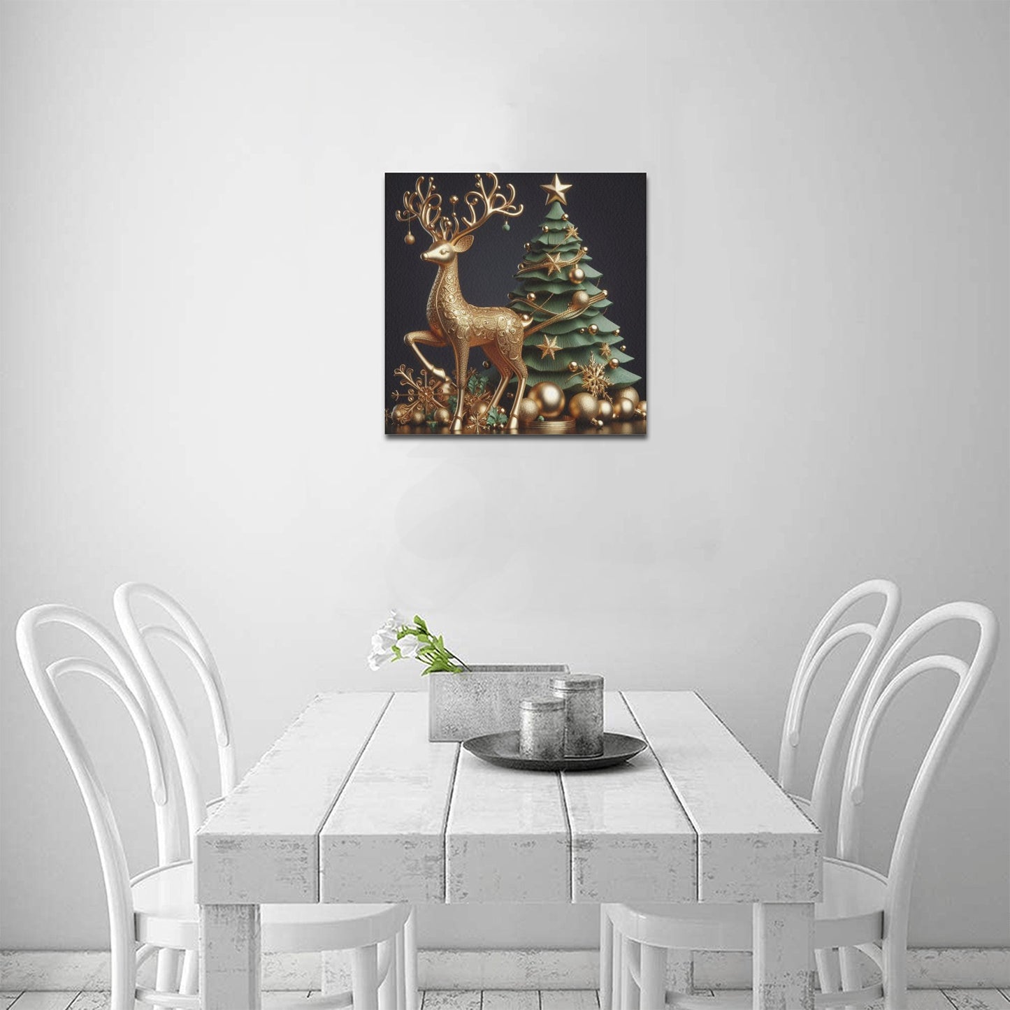 Christmas Reindeer Frame Canvas Print 16"x16", Personalized