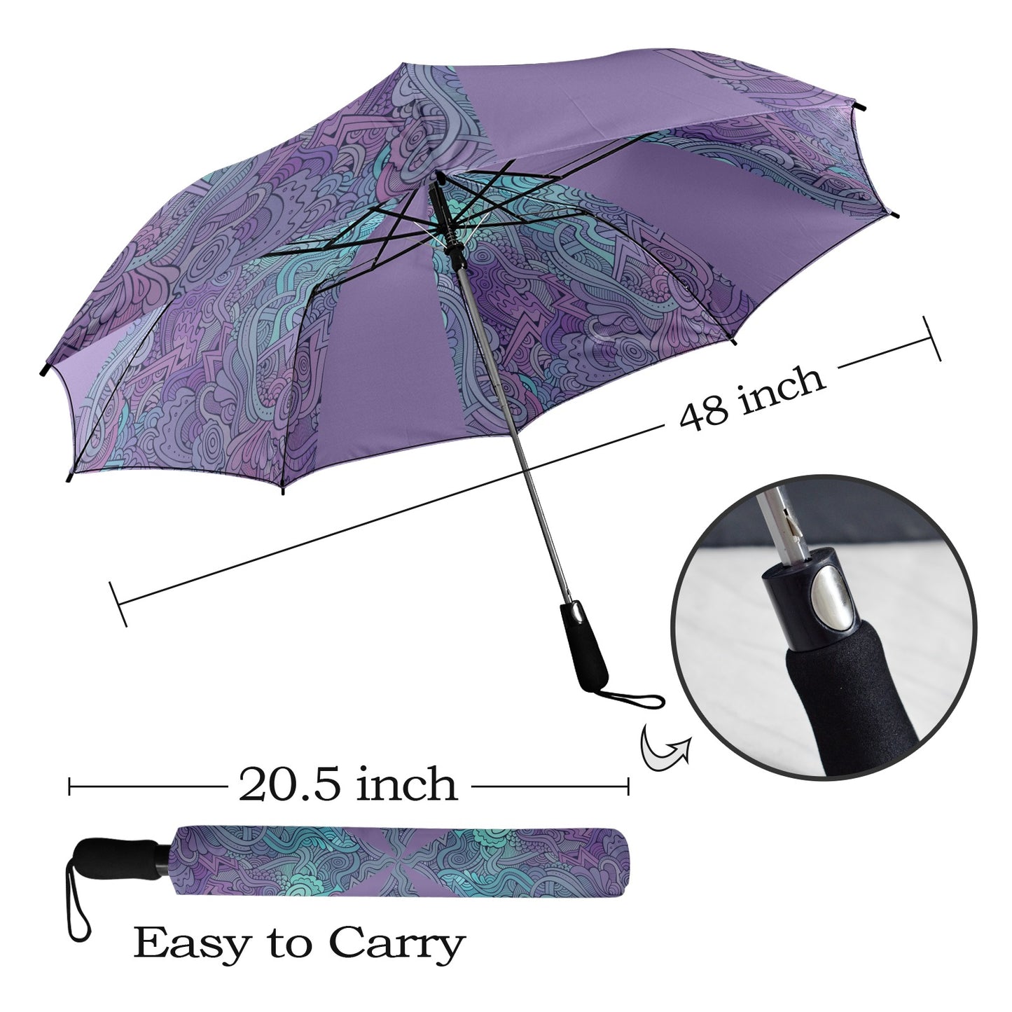 Floral Oriental Lilac Semi-Automatic Foldable Umbrella